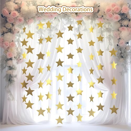 Image of Happy Birthday Decorations - Gold Star Garland Banner Party Decor | Star Streamers Hanging Banner Twinkle Backdrop for Engagement Christmas Decorations New Years Decorations 2027