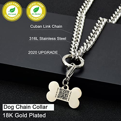 Dog Chain Collar With Qr Code Dog Tags Custom For Pets, Personalized Scannable Qr Pet Tags For Location Id Tag With Online Profile Stainless Steel Chain Collar For Small Dogs (10") #TOP1