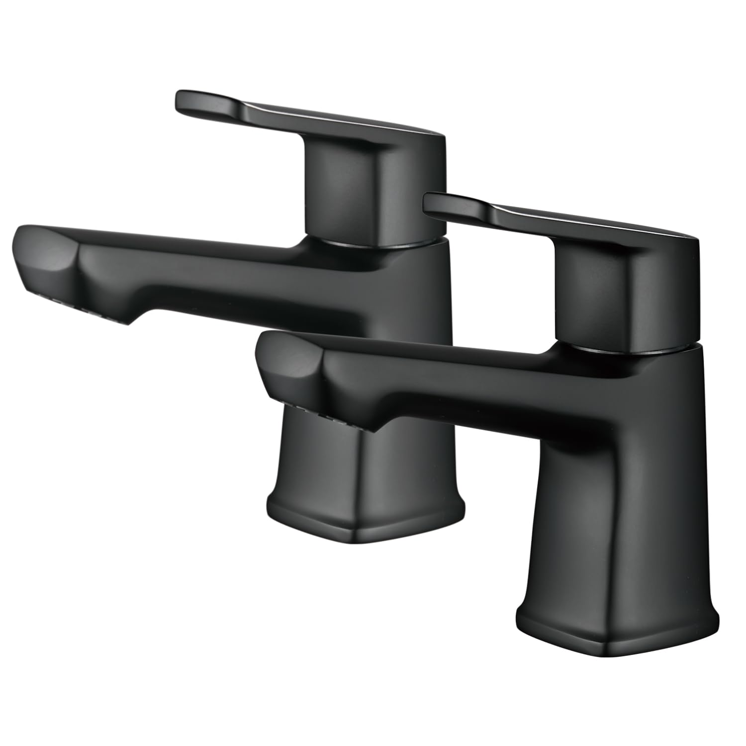 Ankoory Bathroom Basin Pillar Tap, A Pair of Bathroom Sink Taps, Modern Twin Mono Faucets for 2 Hole Basin, 1/4 Turn 2 Pcs Faucets, Solid Brass (Matte Black)