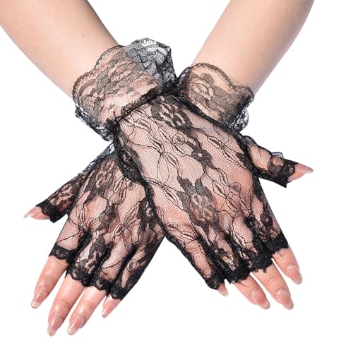 Elegant Lace Half Finger Gloves For Bridal Wedding Party Accessories Evening Event Handwear Lace Flower Gloves