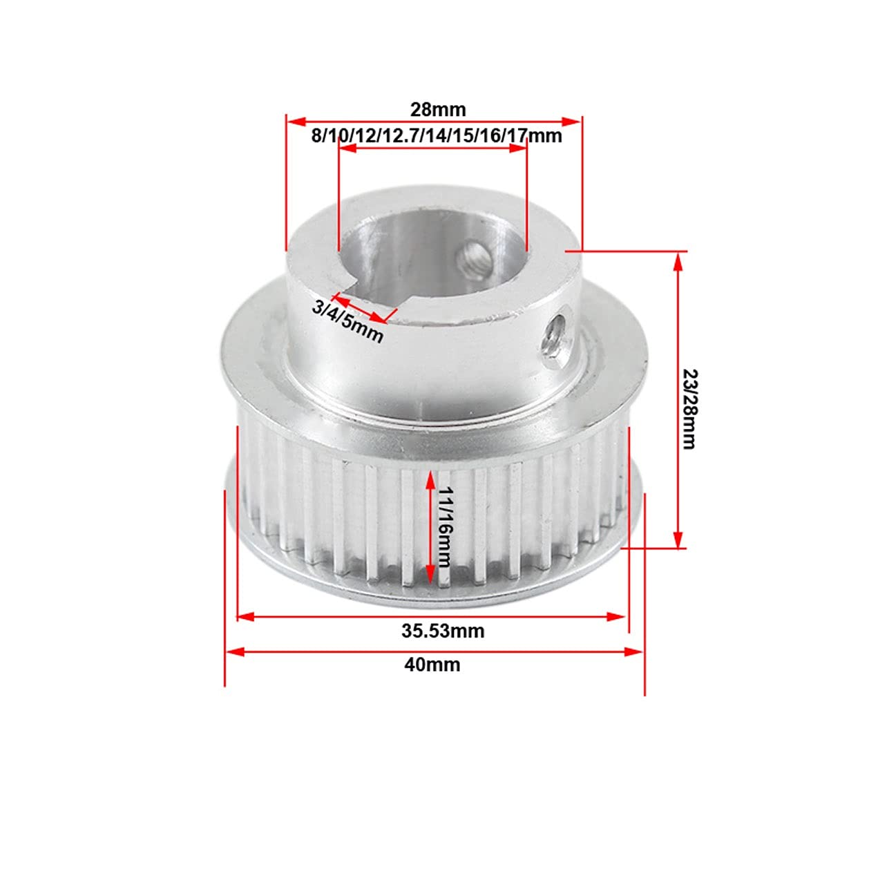 Timing Pulley HTD3M 38T Keyway Timing Pulley, 8/10/12/12.7/14/15/16/17mm Bore, Keyway Diameter 3/4/5mm, for Belt Width 9/10/15mm (NO.1253)(Width 15mm,10mm Keyway 4x1.8)
