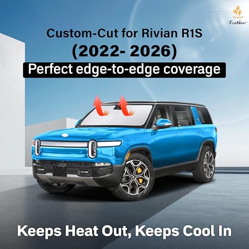 Image of Econour Windshield Sun Shade Compatible for Rivian R1S R1T 2022-2024 2025 2026, Sun Visor for Front Windshield & Window Sun Shade Cover, UV Heat Blocker & Protector, Car Accessories