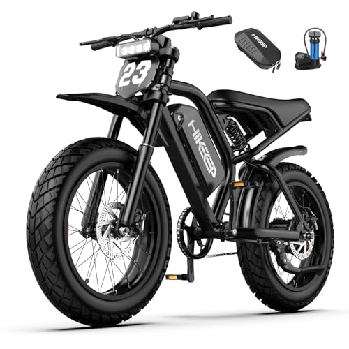 Hikeep Motorcycle-Style Adult E-Bike 750W Motor 1500W Peak 20x4.0 Fat Tires Ebike Removable Battery Full Suspension Pre-Assembled Heavy Duty Fun
