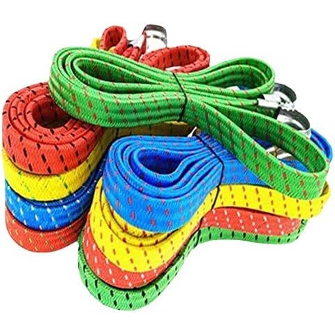 3Pcs 1.5 M Long Flat Bungee Straps Color Flat Stripe Nylon Elastic Band with Hooks with Hook Heavy Duty Elasticity Long Bungee Straps(Mixed Color) Cover