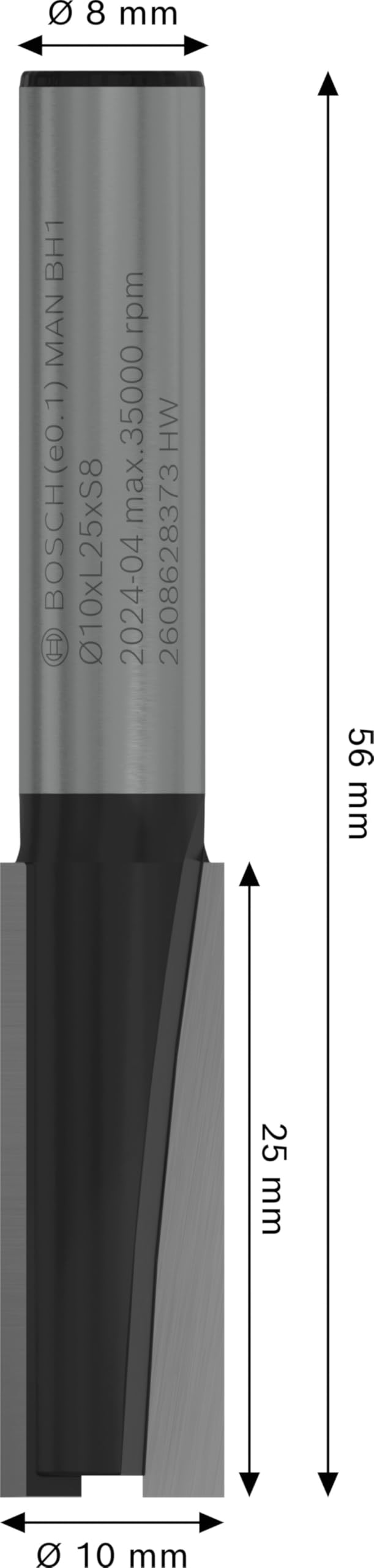Bosch 2 608 628 aksesuarı 373 kesici 8 mm, D1 10 mm, L 25,4 mm, G