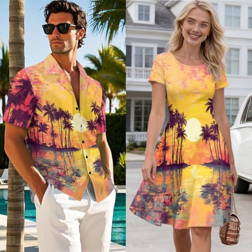 Image of AFPANQZ Couple Matching Outfit Casual Men's Button Down Shirt or Short Sleeve Summer Sundresses Dresses for Women 2026