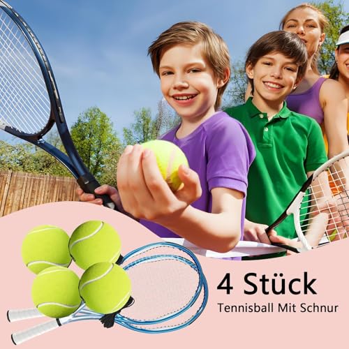 ClcIosis 4 Stück Tennisball Mit Schnur Twistball Ersatzball Ball An Der Schnur, Für Einzelübungen Tennisball Mit Elastic Rubber String, Anfänger-Trainingsball Selbstlernender Für Gerichte, 15 Jahre+
