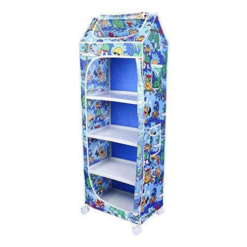 Image of Little One's | 5 Plastic Shelves Baby Foldable Wardrobe (Made in India), Unbreakable Material, (Steel Structure) | Jungle Blue | H5 /AB