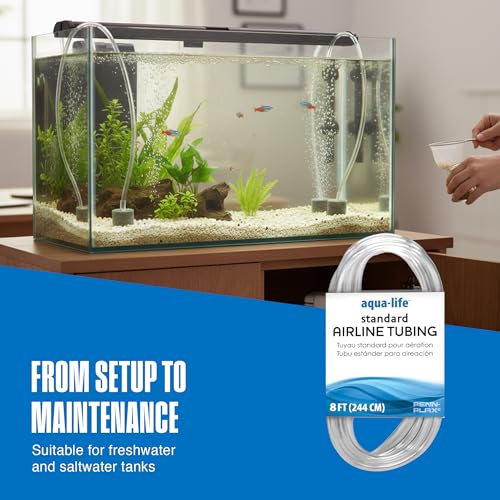 Image of Penn-Plax Aqua-Life Standard Airline Tubing - 3 /16 Inch Flexible Airline Hose for Aquarium Pumps, Fish Tank Line for Air Stones & Filters - Safe for Freshwater & Saltwater - 8 ft Long, Clear
