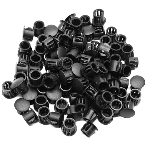 Image of 100 Pieces Plastic Hole Plugs, Black Panel Knockout Locking Plugs, Flush Panel Keyhole Plugs, Screw Covers for Furniture Cabinets Recessed End Caps(10mm)