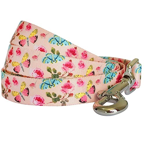 Blueberry Pet 9 Patterns Durable Spring Scent Inspired Rose and Butterfly Print Pastel Pink Dog Leash 4 ft x 1', Large, Leashes for Dogs