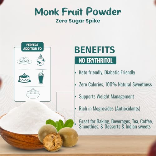 Image of SweeTempt Monk Fruit Sweetener Powder 300g | Zero Calorie Natural Sugar Replacer | No Erythritol | Diabetic, Keto Friendly | 1:1 Sugar Alternative for Tea, Coffee, Baking & Sweets