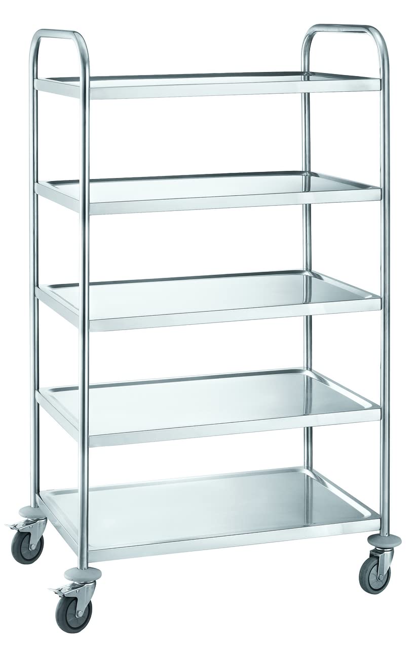 METRO Professional Carrito de Servicio GST1005, Acero Inoxidable, 5 estantes, Carga Total 200 kg, Plata Ideal para Restaurante