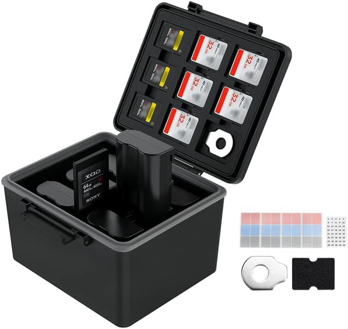 JJC [High Capacity] Camera Battery and Memory Card Case Holder,DSLR/SLR Battery Memory Card Organizer Storage for 16 Micro SD 6 SD 3 CF Express Type A and 2 XQD/CF Cards,Water-Resistant & Shockproof
