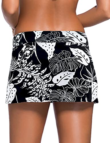 Image of REKITA Women Swim Skirt Solid Color Waistband Skort Bikini Bottom