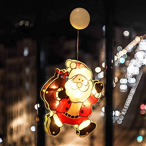 Luces navideñas, colgantes navideños, candelabros navideños LED con ventosas, adornos navideños para fiestas en interiores y exteriores, candelabros a pilas (Papá Noel) Cover