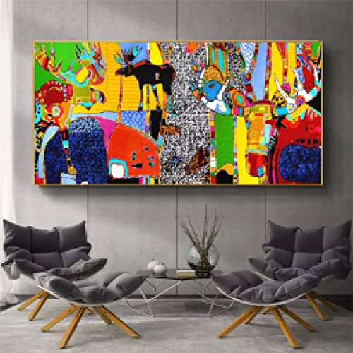 Animaux abstraits colorés peinture sur toile grand format pour affiche salon 40x80