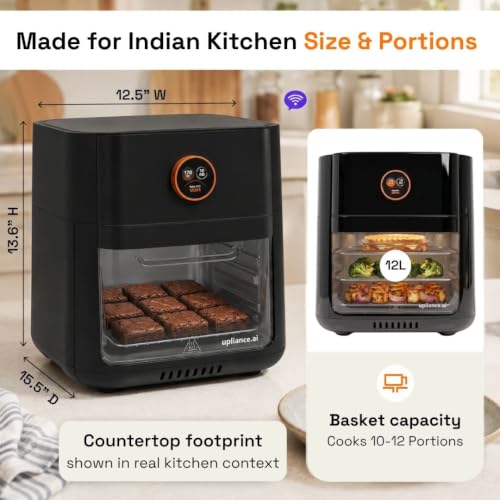 Image of Upliance Air Fryer Oven 12L | AMOLED Smart Dial | Crispy, Juicy & Golden Texture Control | Fry, Bake, Grill & Roast | 360 Air Circulation | 90% Less Oil | See-Through Window | 1800W | 2 Yr Warranty