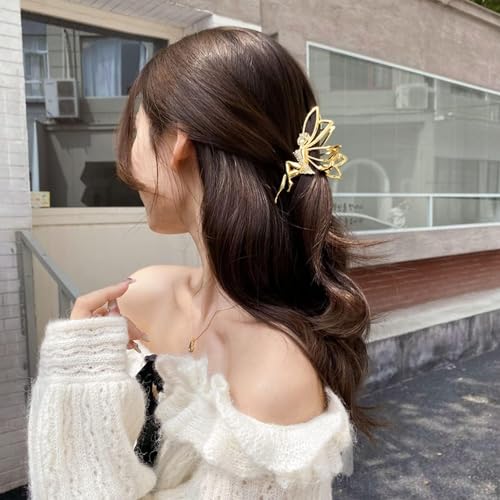 Image of Fairy Design Crystal Hair Clip, Metal Wing Hair Claw, Golden Pack of 1