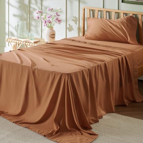 Image of Bedsure Twin Sheets Set - 3 Pieces Soft Twin Bed Sheets - Breathable & Cooling - Hotel Luxury - Easy Care Polyester Microfiber Bedding for Women, Men, Terracotta