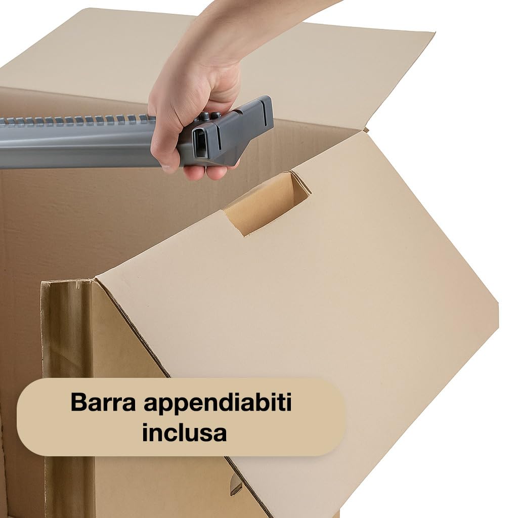 60x50x115H - 5 Scatoloni Resistenti - Bauletti per capi appesi - Scatole Cartone Porta Abiti Con Asta In PvC- Mottola Packaging