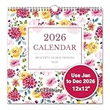 CRANBURY 2026 Wall Calendar 12x12, Floral Hanging Monthly Planner, Large Grid, Square Wall Calendar, from January to December 2026