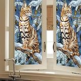 HOMETITUTE Cat Stained Glass Privacy Film Decorative Window with Tiger Cat Design Static Cling Window Cling for Home Kitchen Bathroom Living Room 17.7 x 39.3 Inch