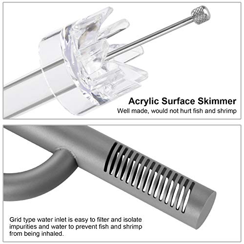 FZONE Aquarium Stainless Steel Skimmer Lily Pipes Inflow and Outflow with Spin Skimmer and Adjustable Rod for Aquarium Filter 1/2\'\'(12/16mm) Tubing