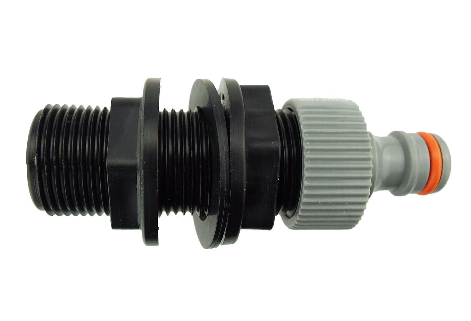 Water Butt Connector Adapter Tank Fitting 1/2" - 2" Barb Straight 90 Pipe Outlet (Threaded + Quick Connector, 1")