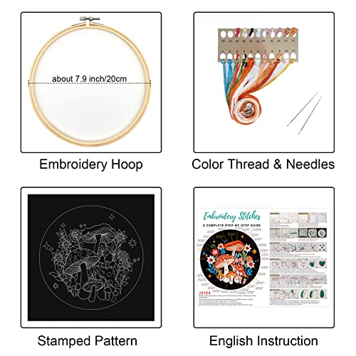 Image of Louise Maelys Mushroom Embroidery Kits for Beginners with Art Night Pattern,Adults Starter Cross Stitch Kit DIY Needlepoint