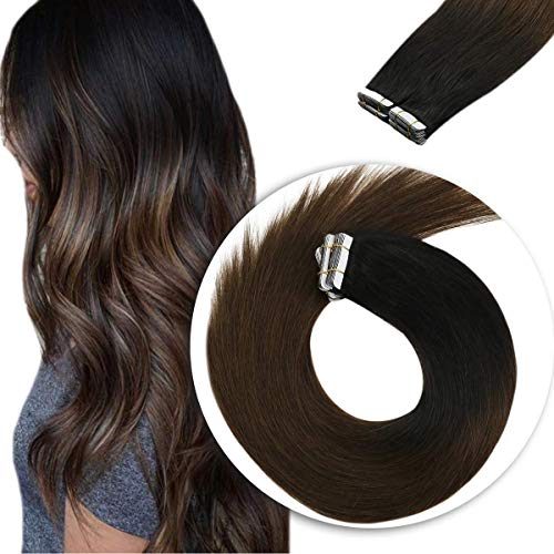 Hair Extensions Tape in Human Hair Ombre Brown Tape in Hair Extensions Remy Hair Extensions Tape in Ombre Black to Dark Brown 20inch 20pcs 50g