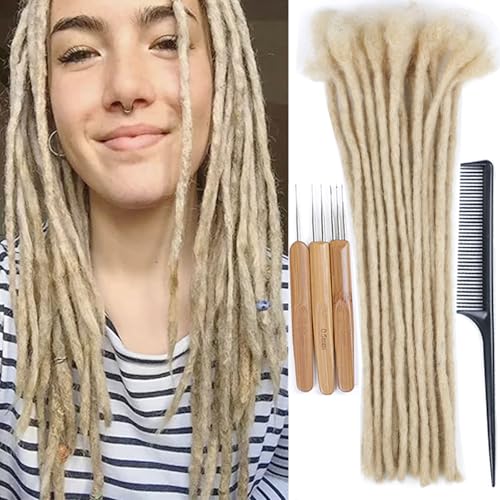 Huarisi 12 inch 20 Strands 0.4cm Human Hair Dreadlocks Extensions for Black Women Blonde Afro Kinky Handmade Permanent Loc Extensions Real Hair for Men (613 Color