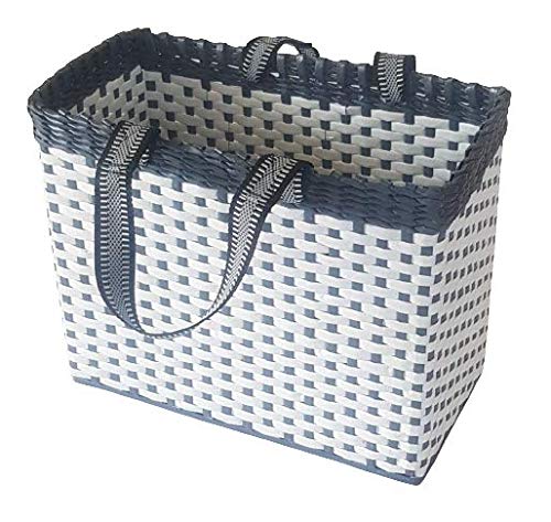 Image of Paperus, White & Grey, Large Lunch Bag for office, Picnic Basket, Carry Bag, Tiffin Basket, Eco-Friendly, Handmade, of Paper Ropes (in Inch) Height 11, Length 14, Base 7 - Rectangular