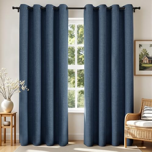 Image of Joydeco Denim Blue Blackout Curtains 72 Inches Long, Blue Curtains 72 Inch for Living Room 2 Panels Set, Textured Room Darkening Thermal Drapes for Bedroom(52x72 inch, Denim Blue)