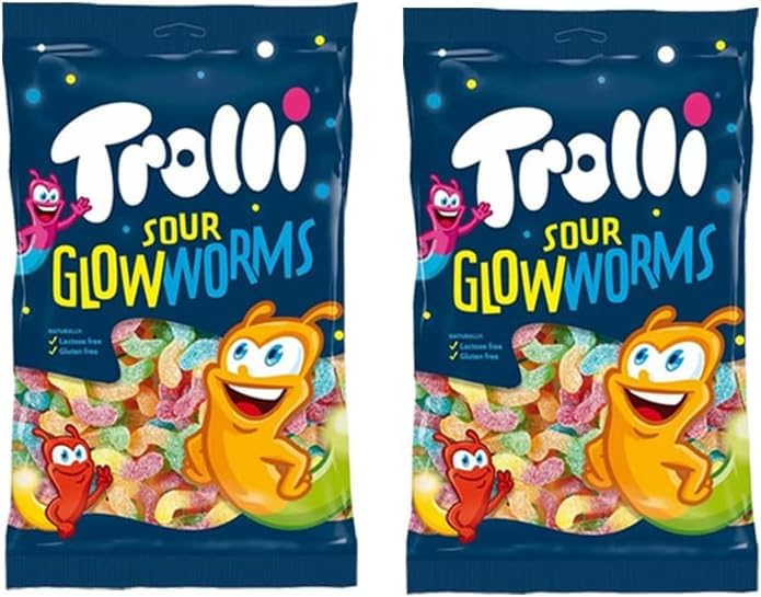 Sour Glowworms Gummy Candy Chewy Sweets Lactose, Gluten Free 6 Fruity Flavours 150g - 2x Share Bags