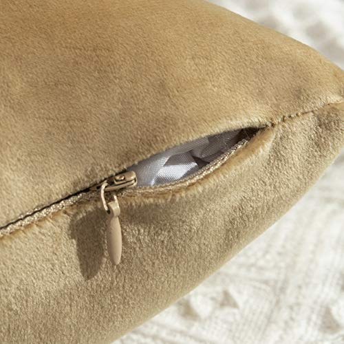Image of MIULEE Pack of 2 Khaki Velvet Throw Pillow Covers 14x14 Inch Soft Solid Decorative Square Set Cushion Cases for Couch Sofa Bedroom