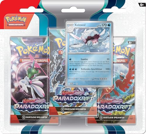 Pokémon-Sammelkartenspiel: 3er-Pack (Kolowal) Karmesin & Purpur – Paradoxrift (3 Boosterpacks & 1 holografische Promokarte)