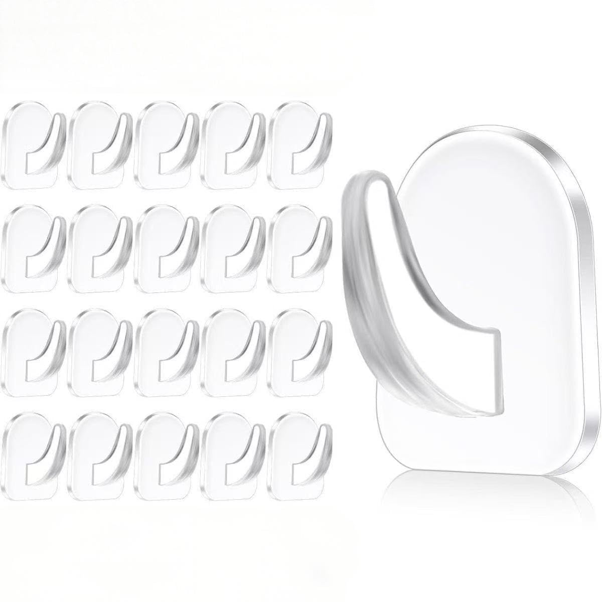 DreamyRetreat 20-Pack Invisible Adhesive Hooks - Heavy Duty Clear Wall Hangers for Bathroom/Kitchen Organization, Damage-Free Removable Hooks for Towels, Utensils and Decor