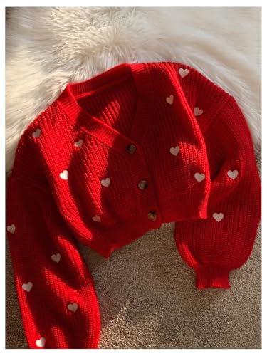 Image of BEAUDRM Women Heart Shape Cardigan Drop Shoulder Long Sleeve Button Front Cardigan