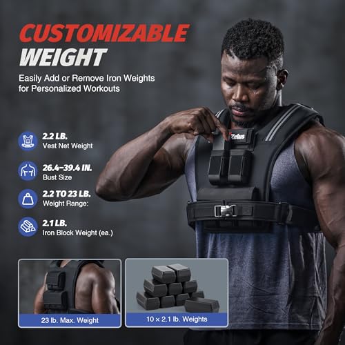 ZELUS Weighted Vest Men, 23/36/45 lb. Weight Vest with 10/16/20 Adjustable Iron Weights for Muscle Building Strength & Functional Training, Weighted Vest for Men with Reflective Strips. - Image 6