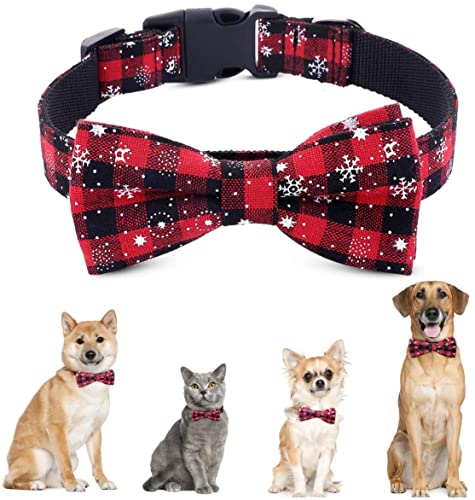 PEDOMUS Weihnachten Hundehalsband Hunde Katze Halsbänder mit Schleife einstellbar Christmas Schneeflocke Fliege Kragen Größe L Cover