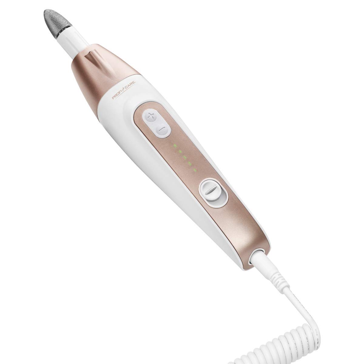 ProfiCare, PC-​MPS 3004, Kit de manucure/​pédicure électrique avec 7 éléments de soin pour ongles 5 niveaux de réglage LED Lampe LED et sac de rangement pratique Blanc