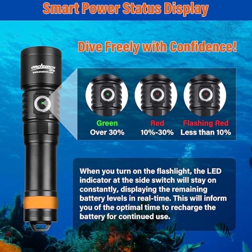 Image of ORCATORCH D710 Scuba Diving Light, 3000 Lumens Super Bright Underwater Flashlight with 6 Degrees Narrow Beam, IP68 Waterproof Night Dive Torch 150 Meters Submersible Light (Black)