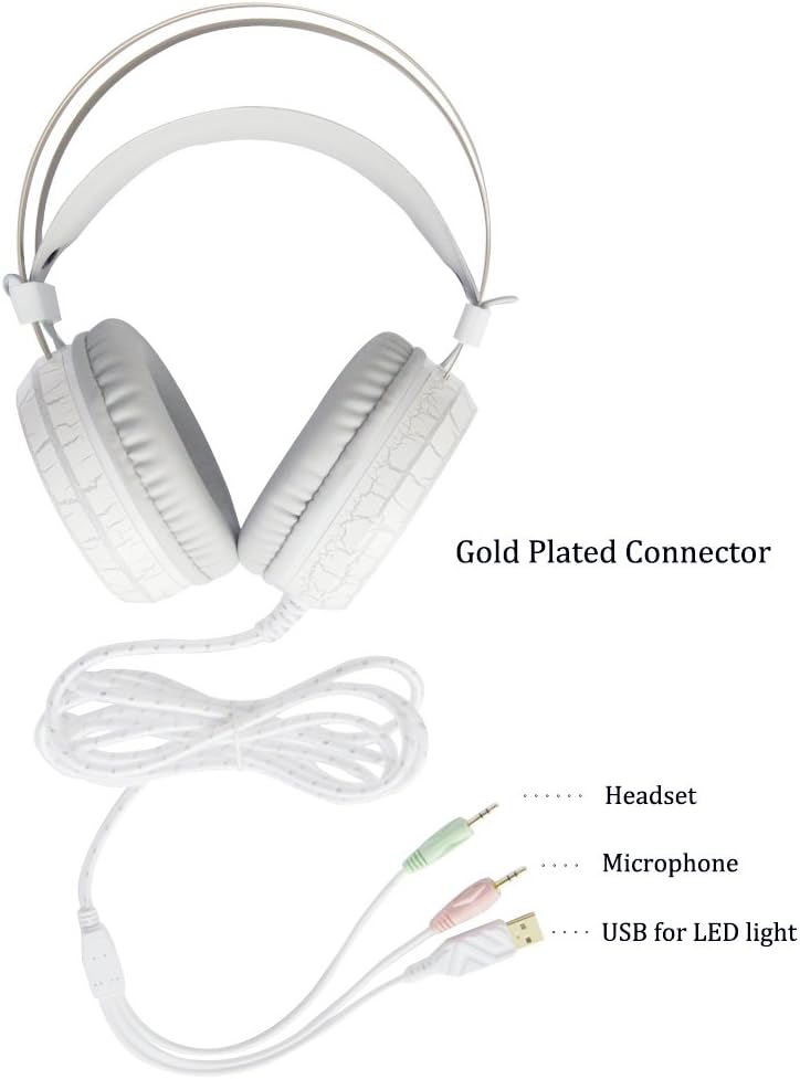 ENMEY YM-G800 3.5mm Gaming Game Headset Headphone Earphone Headband with Mic Stereo Bass Super Bass Vibration Effect Colorful LED Light for PS4 PC Computer Laptop Mobile Phones (White)