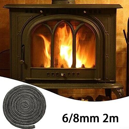 TORBYU Schwarzes Feuerseil für Kaminofen, 6/ 8 mm, 2 m Länge, Holzofen, Holzofen, Türdichtung, Brenner, Türdichtungsset-5