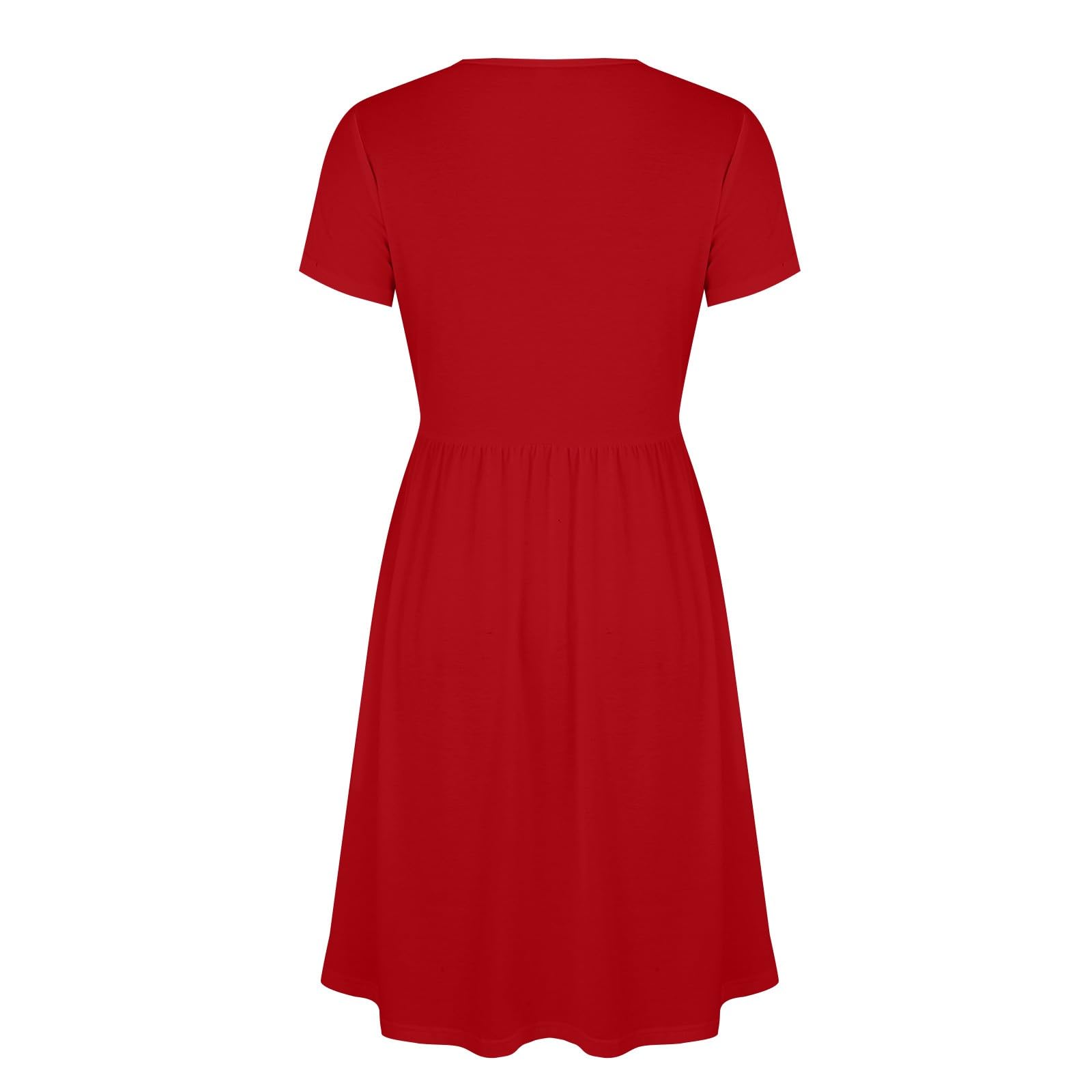 Generico Robe d'été pour femme - Robe d'été à manches courtes - Robe mi-longue décontractée - Taille haute - Col en V - Couleur unie - Élégante robe de style bohème pour les vacances
