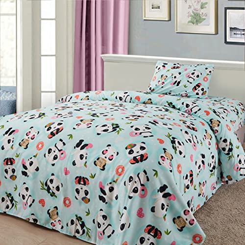 Sapphire Home 3 Piece Panda Twin Bed Sheets for Kids - Fitted Kids' Sheet & Pillowcase Sets - Panda Bed Sets for Girls and Boys - Toddler Bed Sheet - Twin Size
