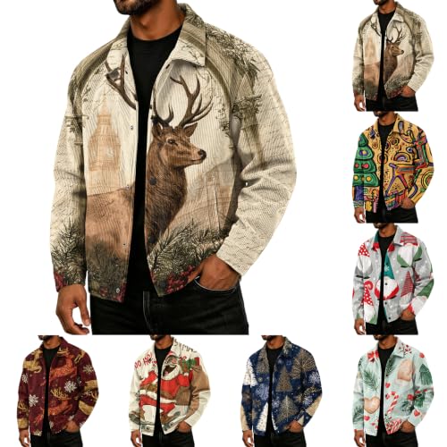 Fall Jacket for Men Vintage Christmas Print Retro Turn Down Collar Shacket - image 1