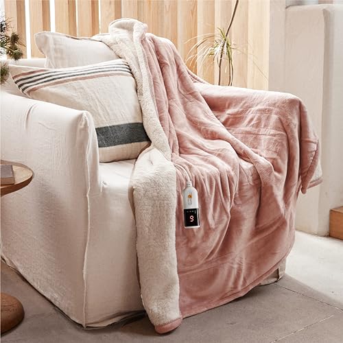 GOTCOZY Heated Blanket Electric Throw 130x160cm -Soft Silky Plush Heated Blanket with 9 Heat Settings & 10 Hours Auto-Off Timer For Home Office Use Machine Washable(Rose Dust)