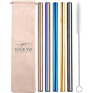 YOUR VIP SKIN®- 5 herbruikbare metalen rietjes, roestvrijstalen boba-rietjes, extra brede metalen eco-rietjes met…